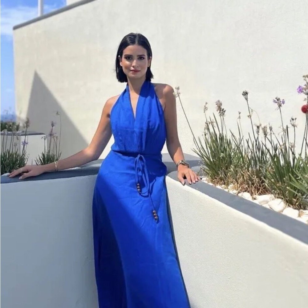 Elegant Blue Halter Maxi Dress